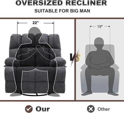 Oversized Swivel Recliner Chair for Big Man Grey