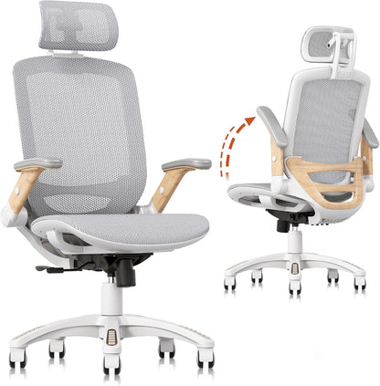 GABRYLLY Ergonomic Office Chair, High Back Home Desk Chair with Headrest, Flip-Up Arms, 90-120° Tilt Lock and Wide Cushion, Big and Tall Mesh Chairs for Man Woman, Black Task Chair