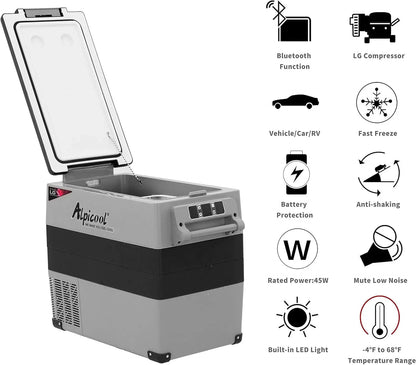 CF45 Portable Refrigerator 12 Volt Car Freezer 42 Quart Mini Fridge Freezer (-4C~68C) for Truck, RV, Vehicle, Travel, Outdoor -12/24V DC