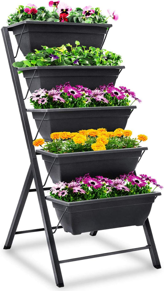 FOYUEE Vertical Herb Garden Planter Box Outdoor Elevated Raised Bed for Vegetables Flower Indoor with Drainage 5 Container