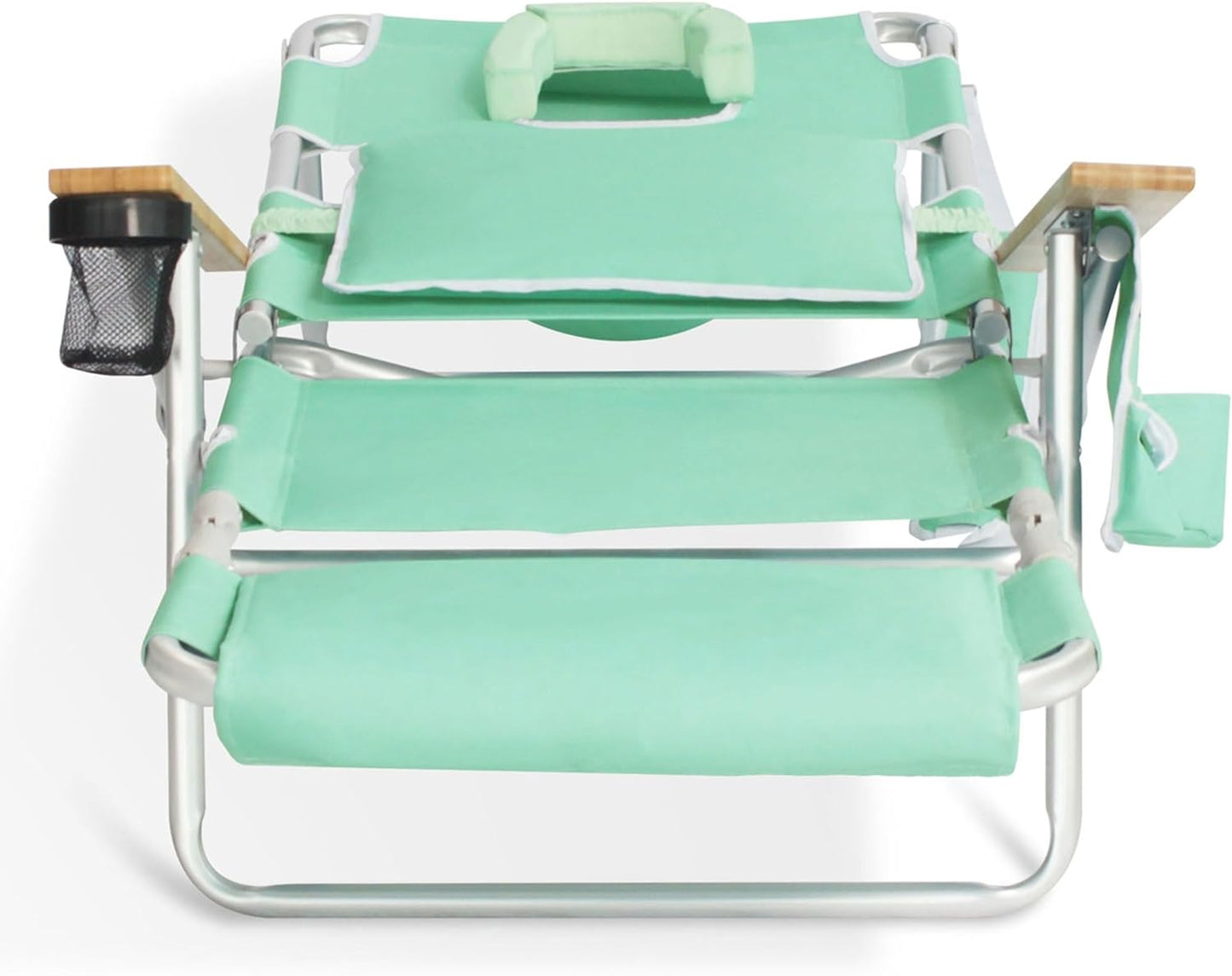 Deluxe 3 in 1 Beach Chair with Face Opening - Portable, Reclining Lounger for Tanning - Face Hole for Reading on Stomach - Padded Footrest, Removable Pillow - Aluminum