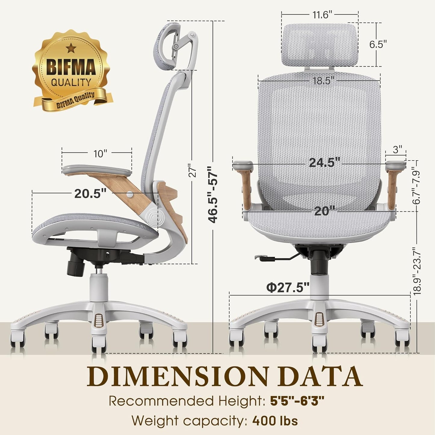 GABRYLLY Ergonomic Office Chair, High Back Home Desk Chair with Headrest, Flip-Up Arms, 90-120° Tilt Lock and Wide Cushion, Big and Tall Mesh Chairs for Man Woman, Black Task Chair