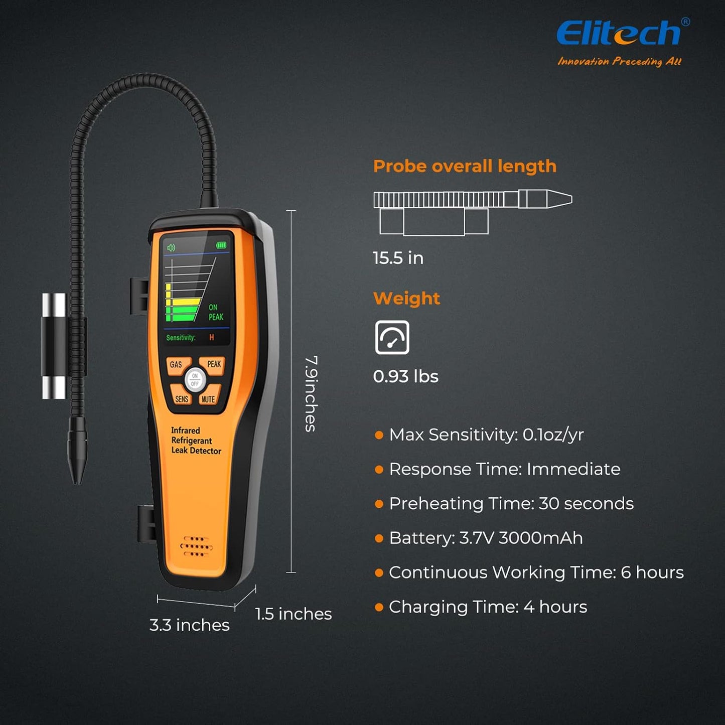 Refrigerant Leak Detector 10 Yrs Infrared Sensor Life Halogen Freon Sniffer, Air Conditioning Detection, Automotive Gas Finder, R22 R410A R134A R1234YF CFCs HCFCs HFCs, ILD-300