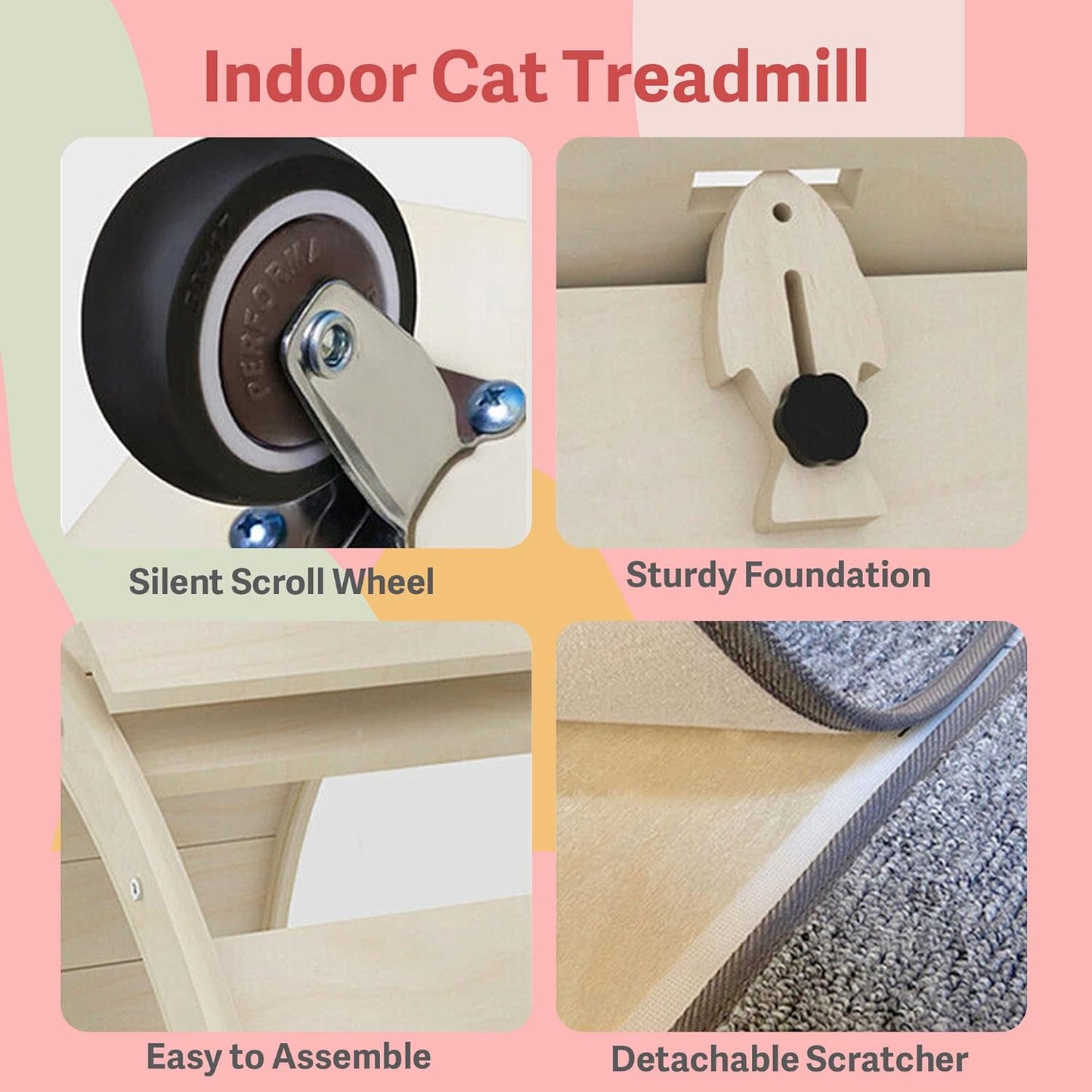 Cat Felix,Cat Wheel, Cat Exercise Wheel for Indoor, Easy Assembled Cat Treadmill for Fitness and Healthy, Cats Loss Weight Device (Pink) (White)