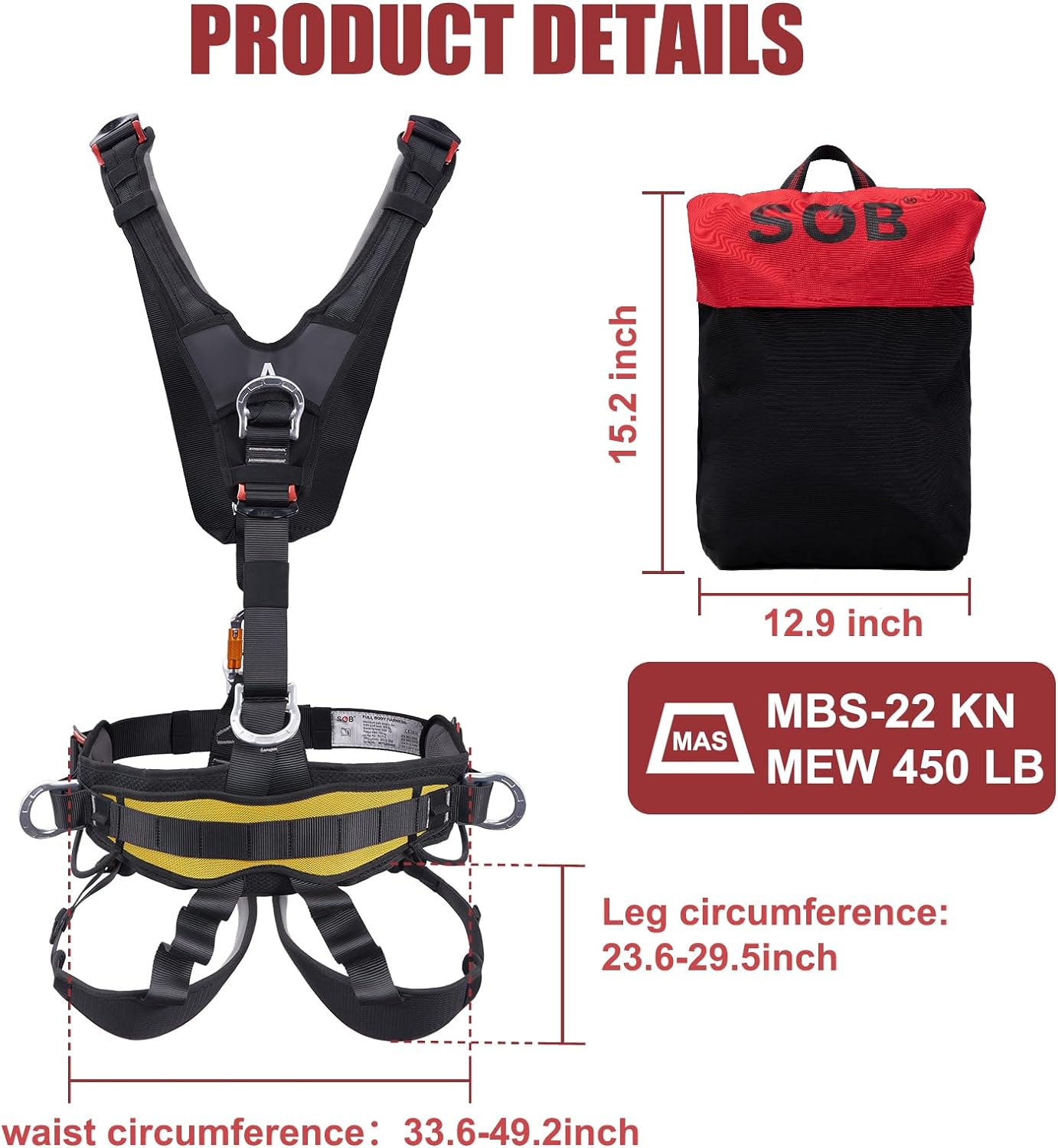 Full Body Climbing Harness Can Be Inverted Thicken Widen Protect Waist Safety Harness Tree Work Rock Climbing Mountaineering Rescuing Work at Height