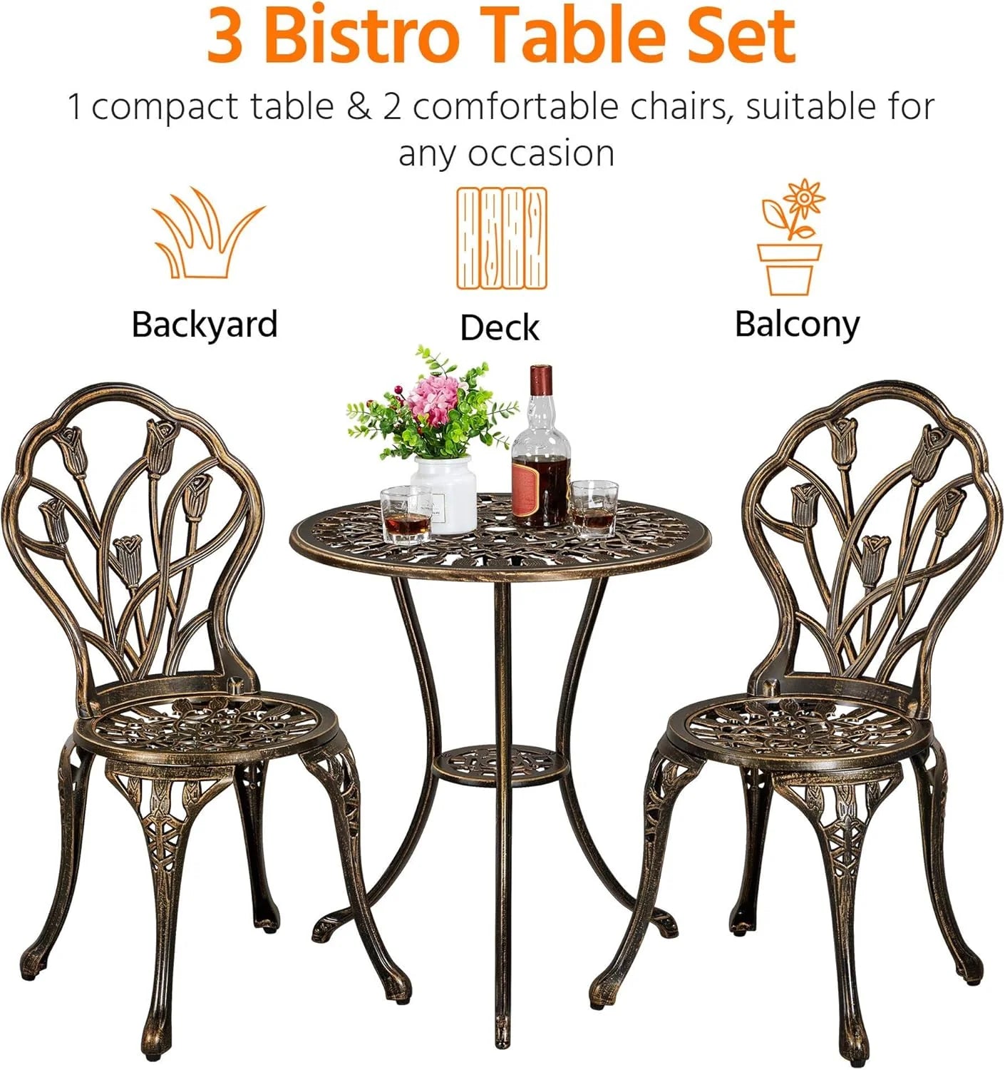 Patio Bistro Sets 3 Piece Cast Aluminum Bistro Table