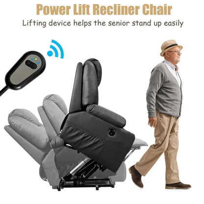 Electric Power Lift Recliner Leather Massage Reclining Sofa Elderly Lift Chair With Lumbar Heating Amp 8 Vibrating Nodes Cup Holder Usb Port - Comfortable And Ergonomic Design