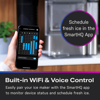 Countertop Nugget Ice Maker with Side Tank | Ice Machine with WiFi Connectivity | Smart Home Kitchen Essentials | Stainless Steel