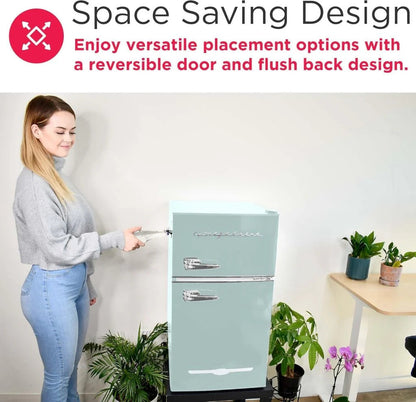 Frigidaire Retro Mini Fridge with Freezer & Side Bottle Opener-Small 2 Door Refrigerator for Office Bar or College Dorm Room-3.1 Cu Ft – 19”"D x 20.5" W x 33.5" H
