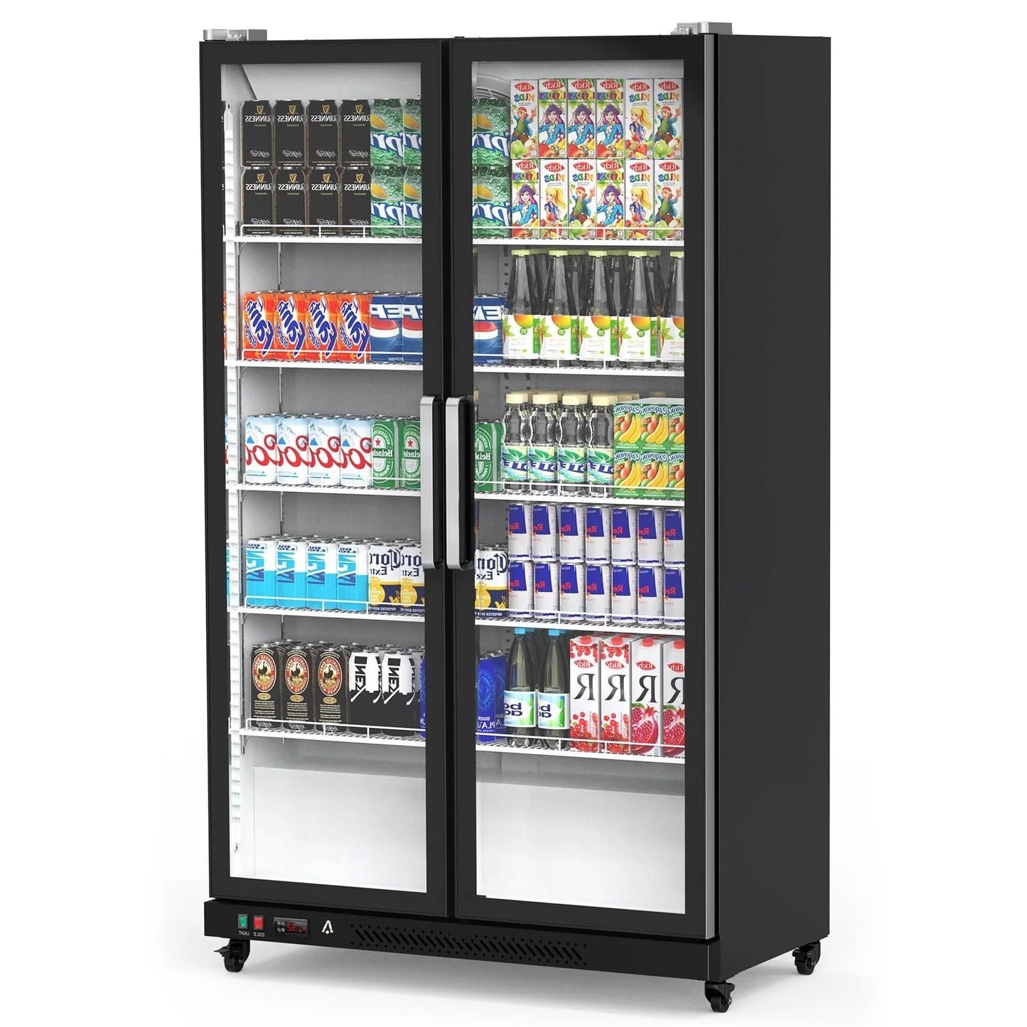 Commercial Refrigerator, Glass Door with LED Lighting – Upright Beverage Display Cooler for Home, Store, Gym, or Office, Featuring Double Swing Doors and 39 cu.ft