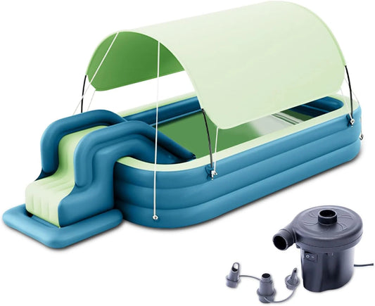 Ergocar Inflatable Swimming Pool with Water Slide, Inflatable Slide Water Pool with Awning, Inflatable Mega Bouncy Castle Water Park, Swim Centre Pools for Backyard, Garden, Summer Water Party