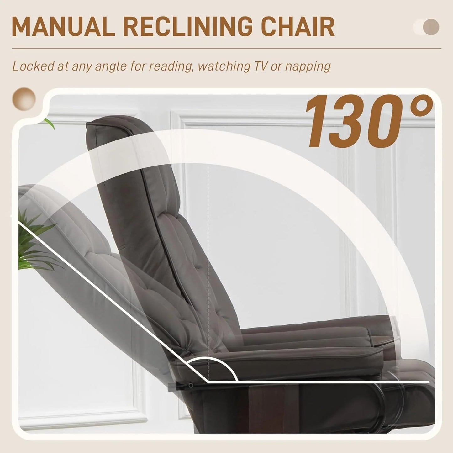 Faux Leather Recliner Chair with Swivel Ottoman High Back and Wood Frame Brown