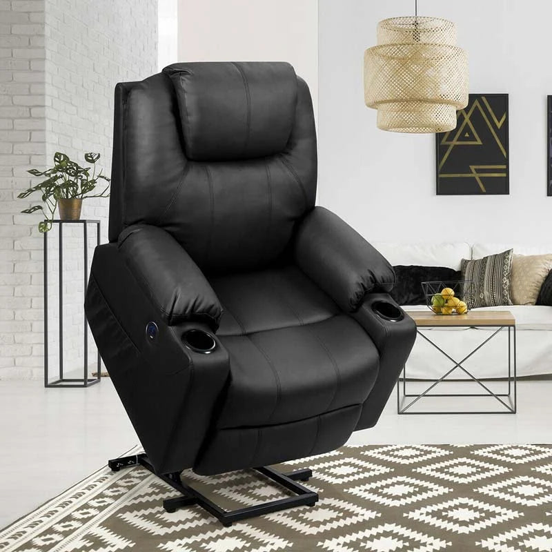 Electric Power Lift Recliner Leather Massage Reclining Sofa Elderly Lift Chair With Lumbar Heating Amp 8 Vibrating Nodes Cup Holder Usb Port - Comfortable And Ergonomic Design