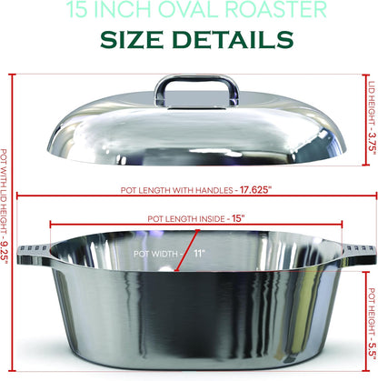 Cast Aluminum Dutch Oven - 8 Quart - Oval Dutch Oven Pot with Lid for Families and Parties - Lightweight Cajun Cookware with Ideal Heat Distribution - Oval Roaster Pan with Lid (13 Inch)