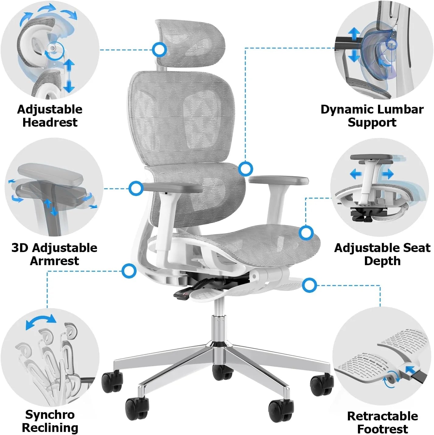 Ergo3D Ergonomic Office Chair High Back Mesh Desk Chair with 3D Adjustable Armrests, Wheels, for Home and Office (Black)