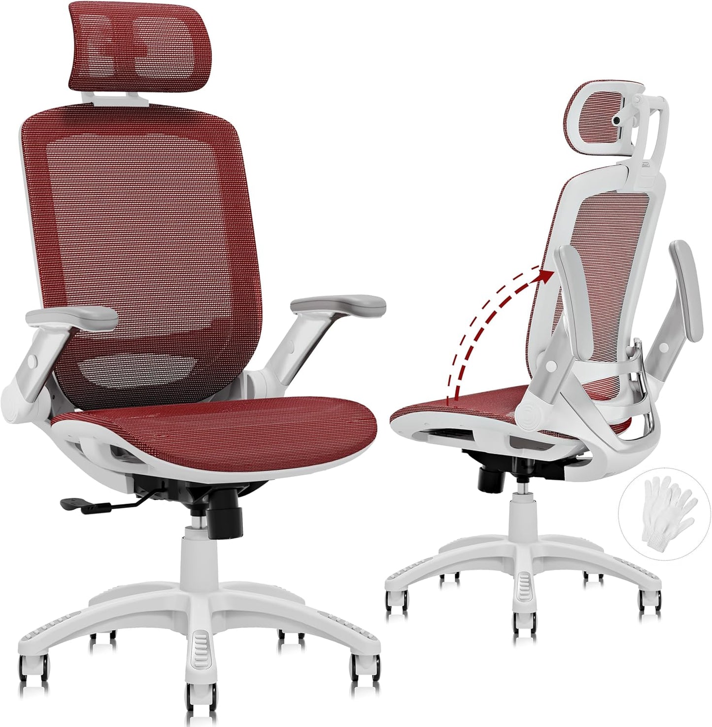GABRYLLY Ergonomic Office Chair, High Back Home Desk Chair with Headrest, Flip-Up Arms, 90-120° Tilt Lock and Wide Cushion, Big and Tall Mesh Chairs for Man Woman, Black Task Chair